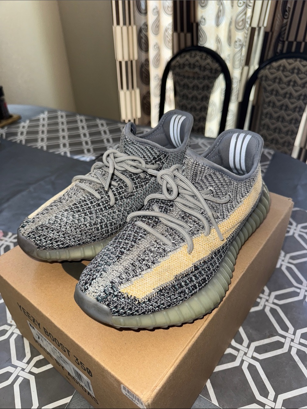Yeezy Boost 350 V2 Gray with Yellow Stripe Accent